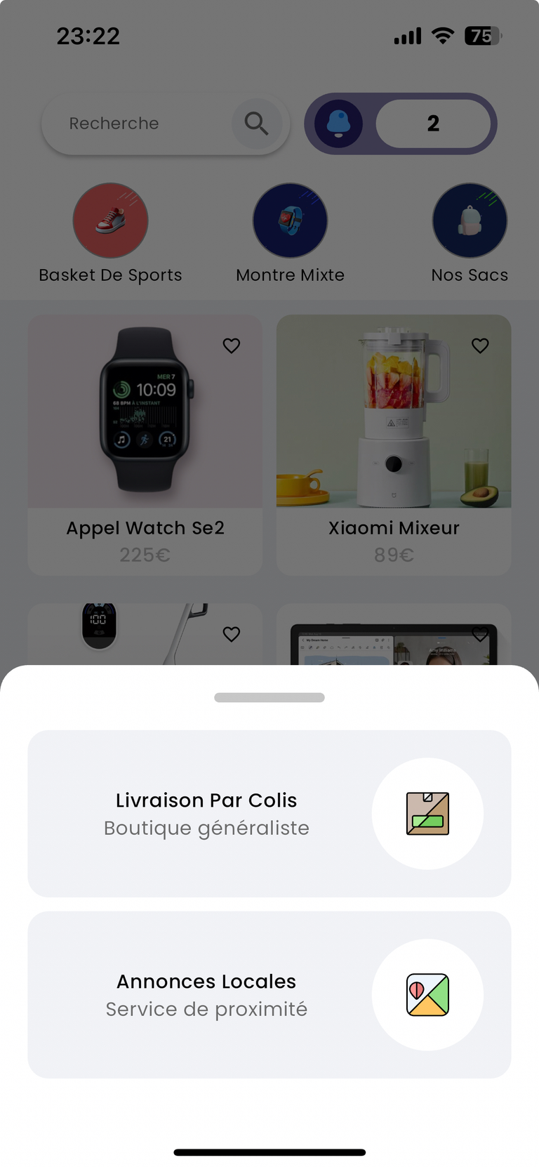 Nous avons deux types d'annonce, livraison par colis et service local