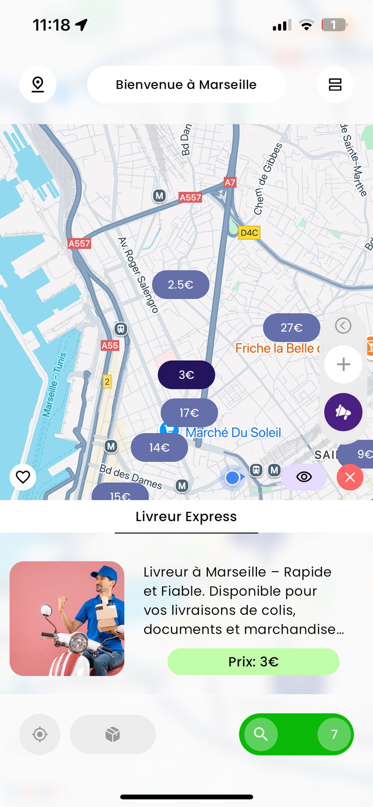 Recherche sur map d'un service local